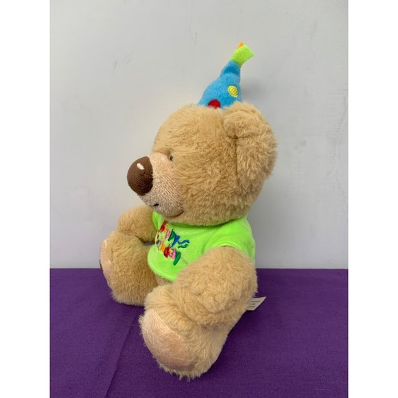 American Greetings Birthday Bear 9 Inch Tan Blue Dot Hat Green Happy Birthday Sh - Picture 5 of 9